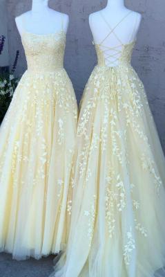 String Back Strappy Yellow Prom Dresses